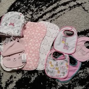 NWT/NWOT baby girl burp cloths+bibs
